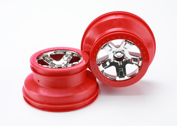 Traxxas Wheels, Sct Chrome, Red Beadlock Style, Dual Profile (2.