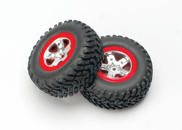 Traxxas Tires & wheels, assembled, glued (SCT satin chrome, red-