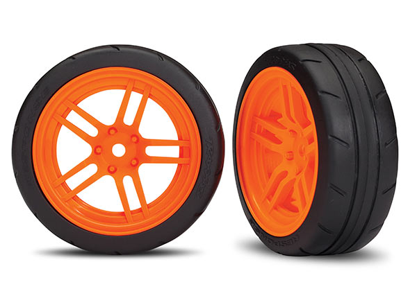 Traxxas Tires And Wheels, Assembled, Glued (Split-Spoke Orange W
