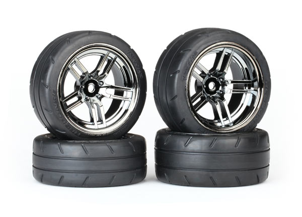 Traxxas Tires and wheels, assembled, glued (split-spoke black ch