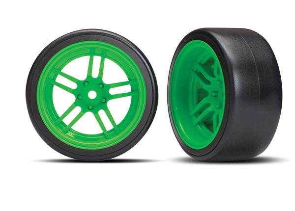 Traxxas Tires and wheels, assembled, glued (split-spoke green wh